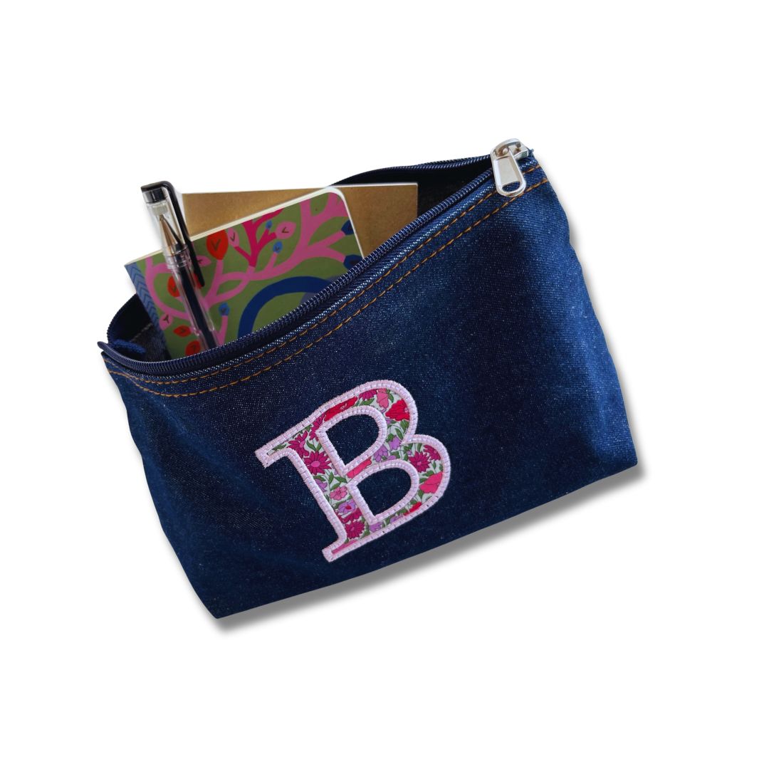 Denim Pouch with LIBERTY. Appliqué Initial