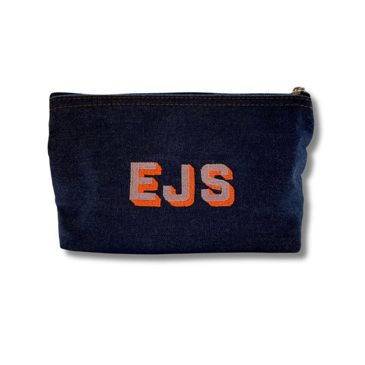 Denim Pouch - Drop Shadow initials