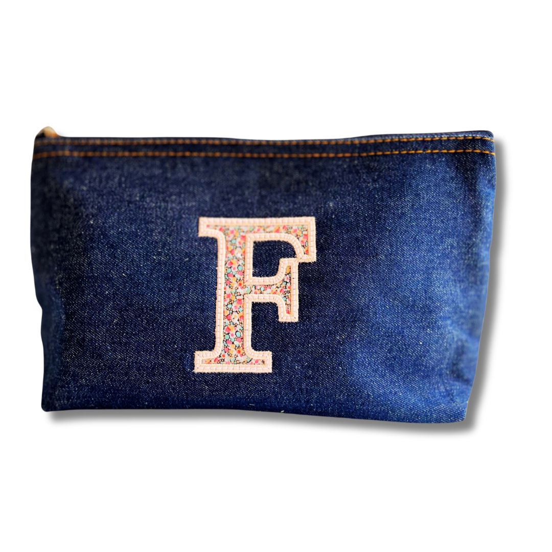 Denim Pouch with LIBERTY. Appliqué Initial