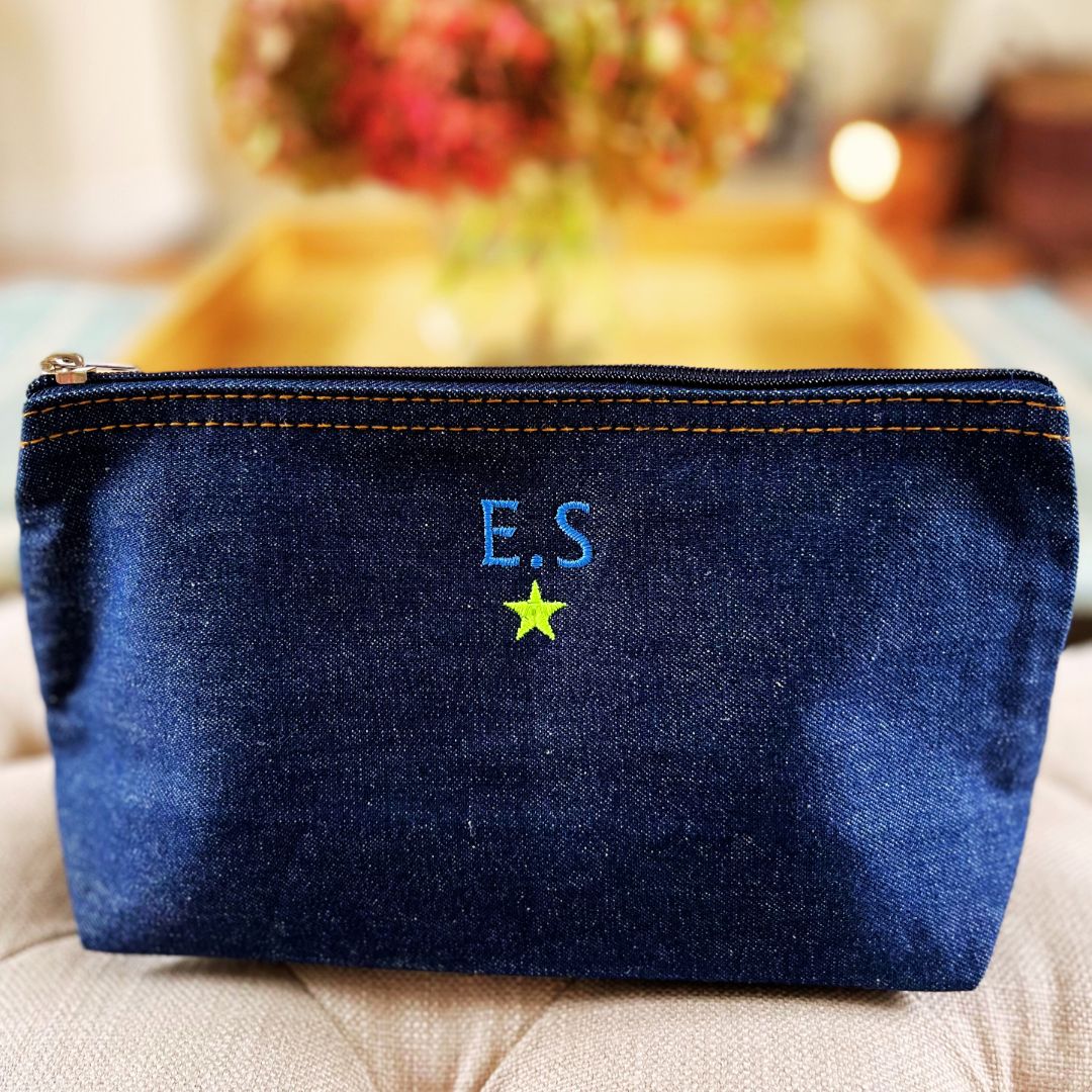 Denim Pouch - Initials and Motif