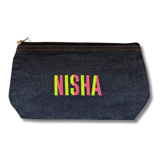 Denim Pouch - Oversize Two-Tone Initials or Short Name