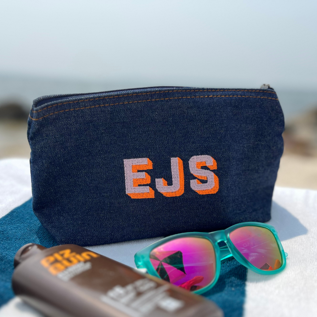 Denim Pouch - Drop Shadow initials